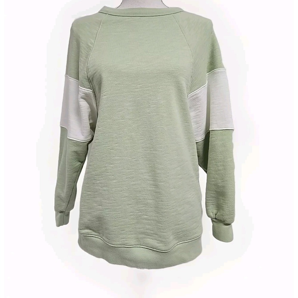 Madewell MWL Oversized Raglan Sweatshirt Colorblock White & Green Women's Sz XXS - Picture 2 of 12